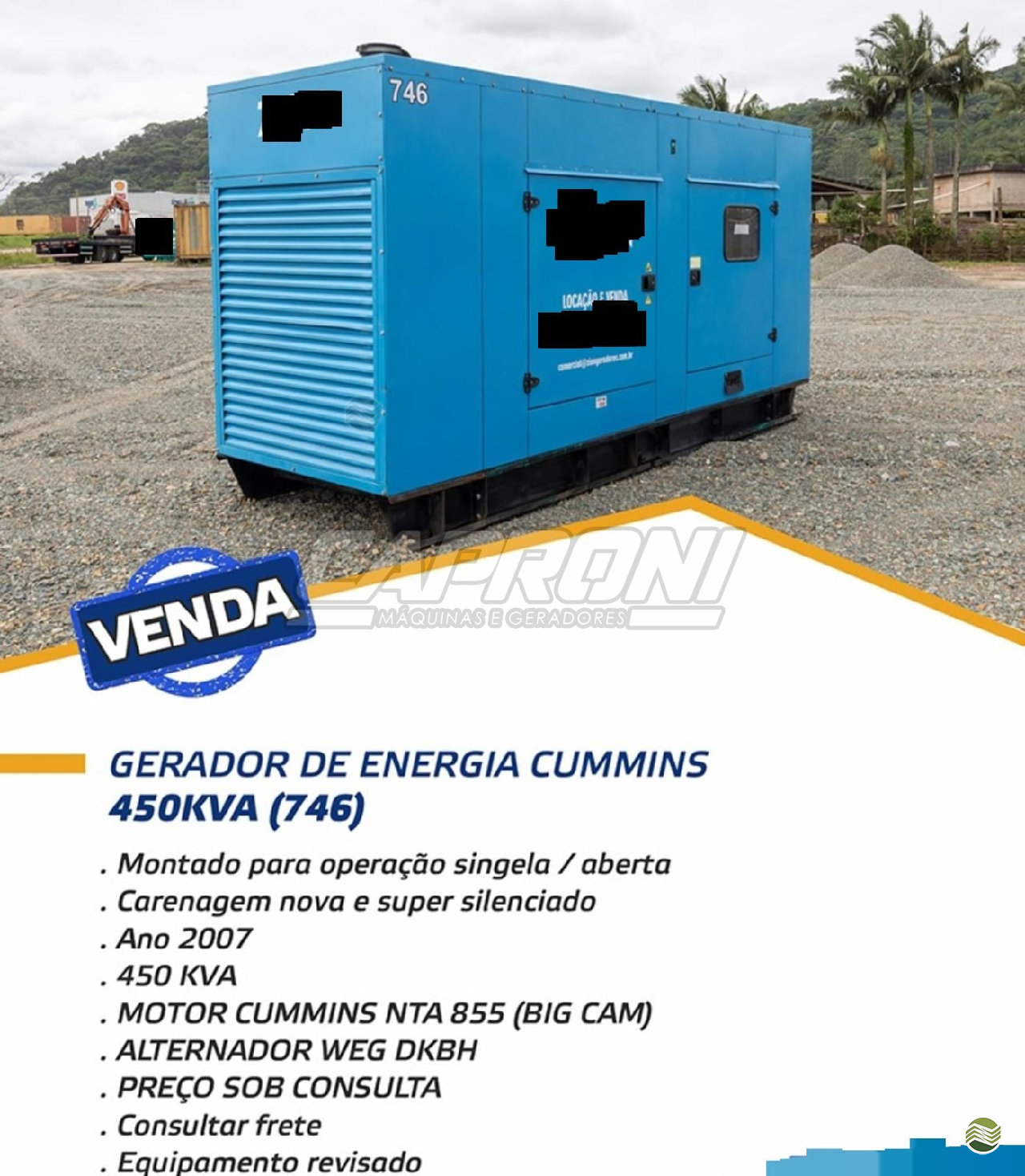 EQUIPAMENTOS GRUPO GERADOR GERADOR Caproni Máquinas e Geradores SANTO ANDRE SÃO PAULO SP